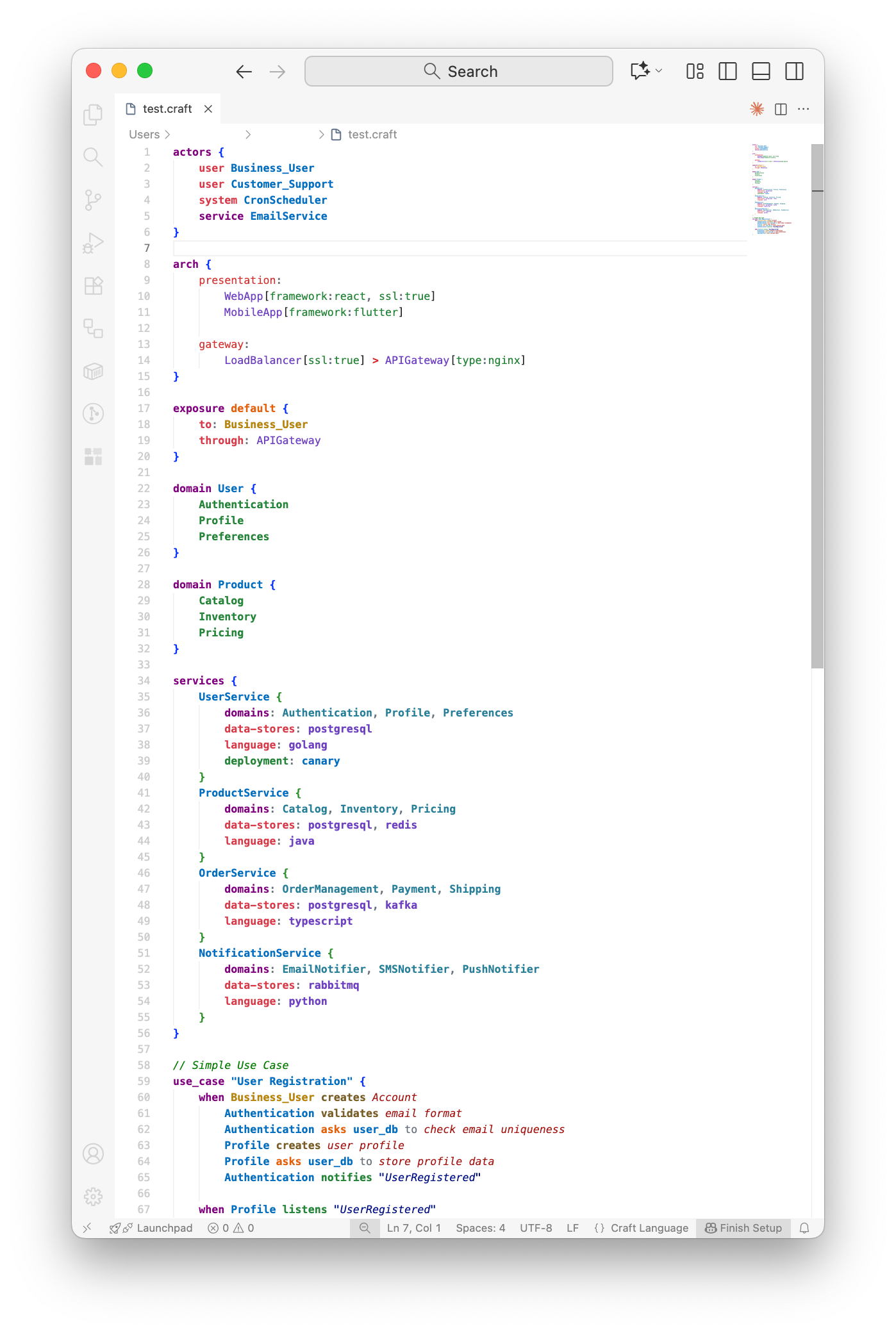 Complex .craft file with full syntax highlighting