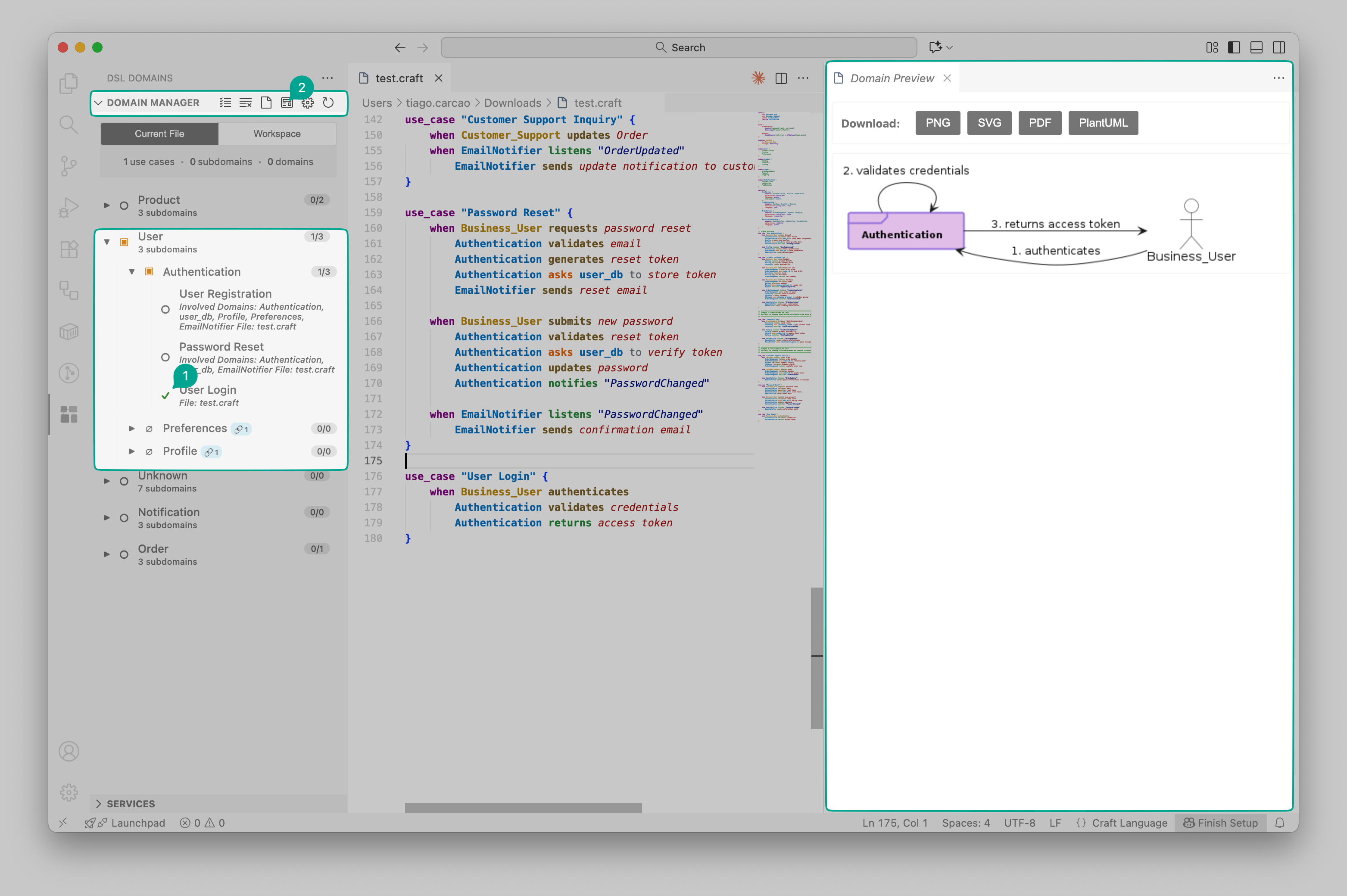 Generated domain diagram in preview panel