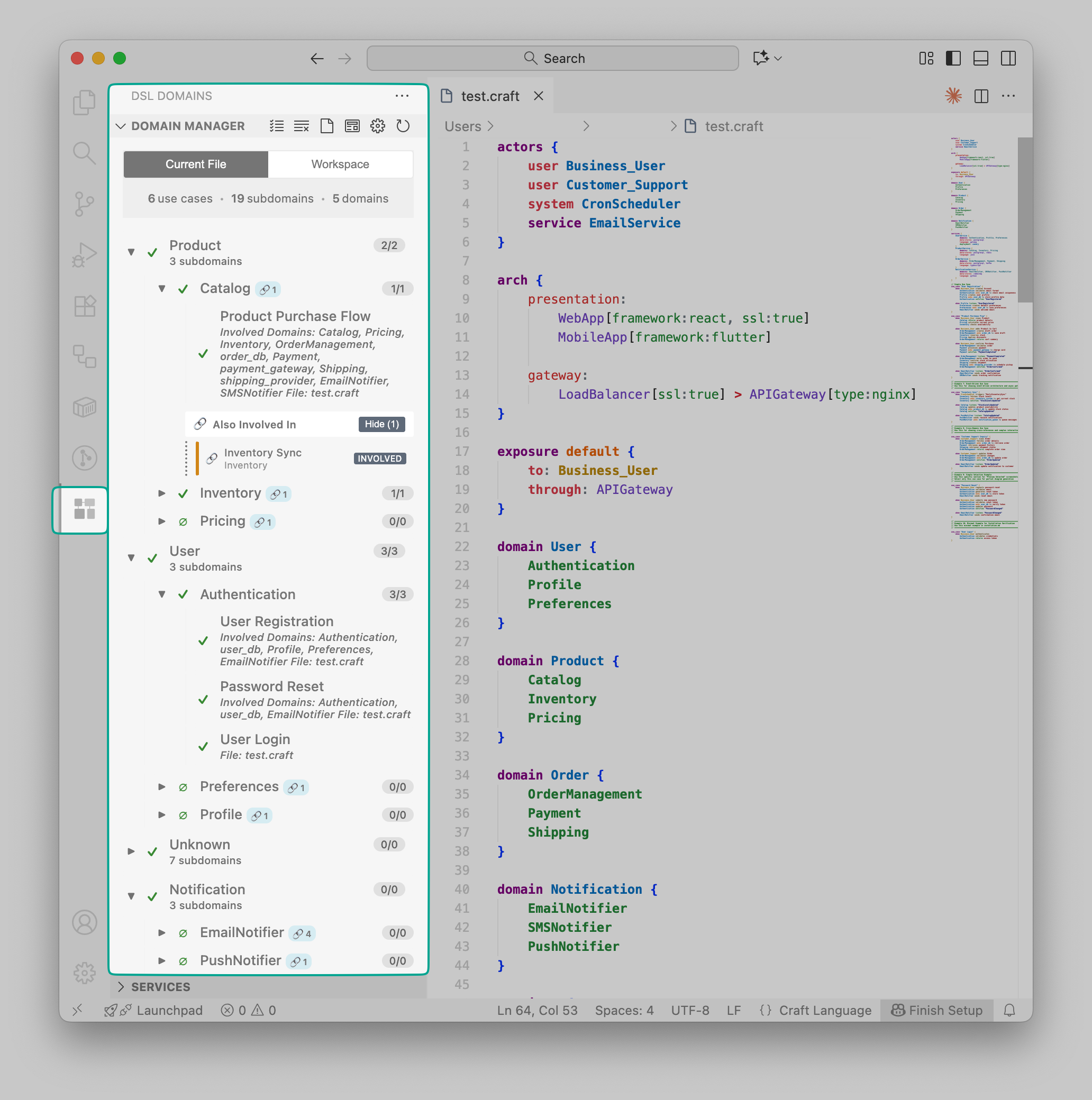 Domain Manager panel with hierarchical tree