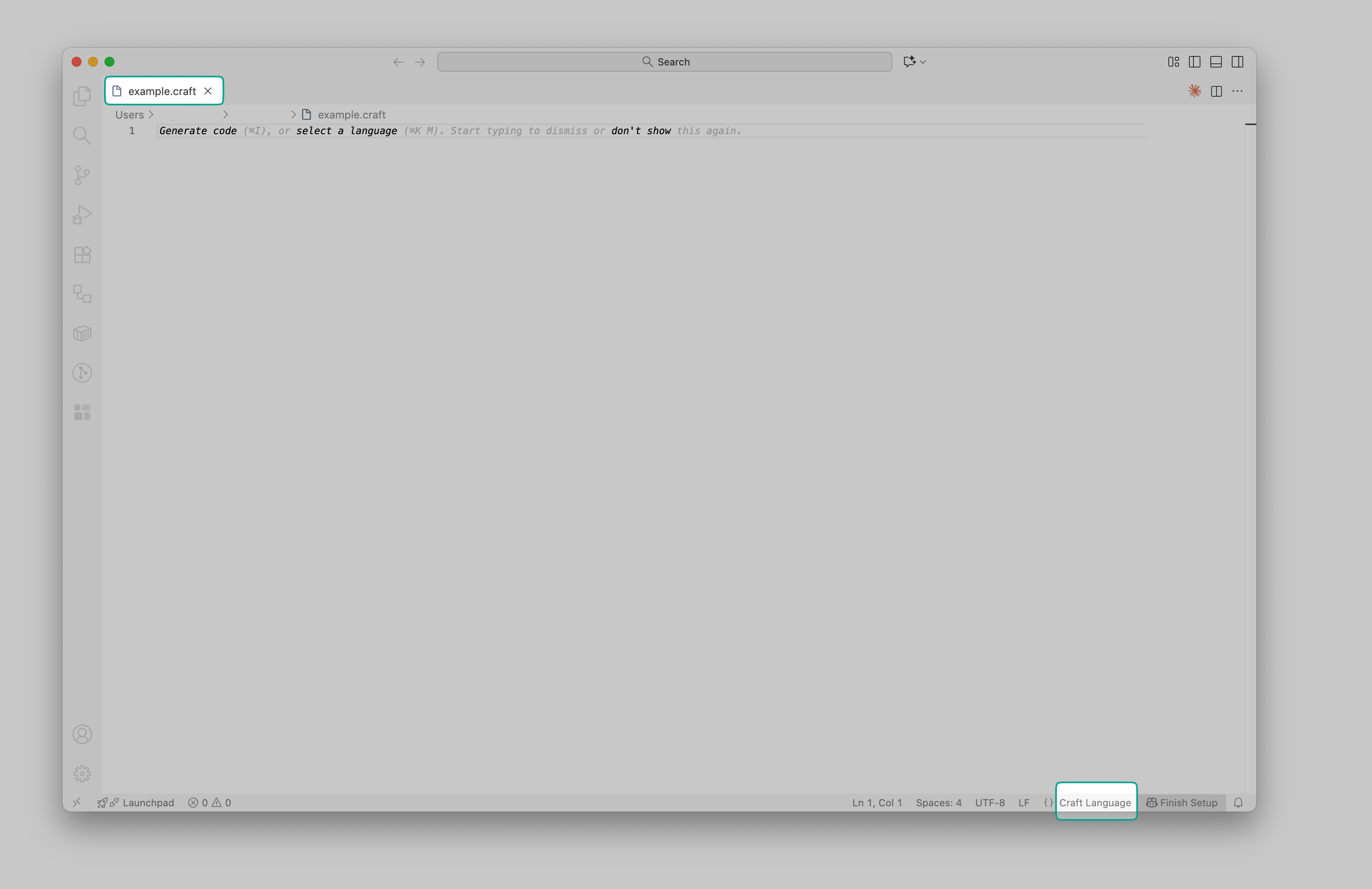 VS Code with Craft file and language
